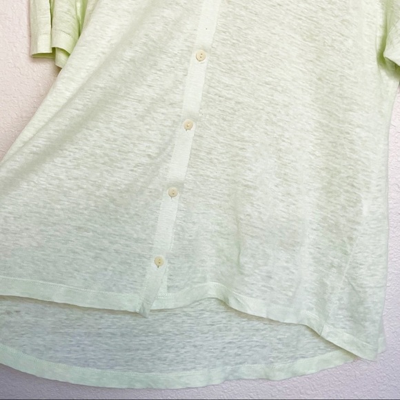 Eileen Fisher Linen Mandarin Collar T-Shirt Top Lightweight Green - Picture 3 of 4